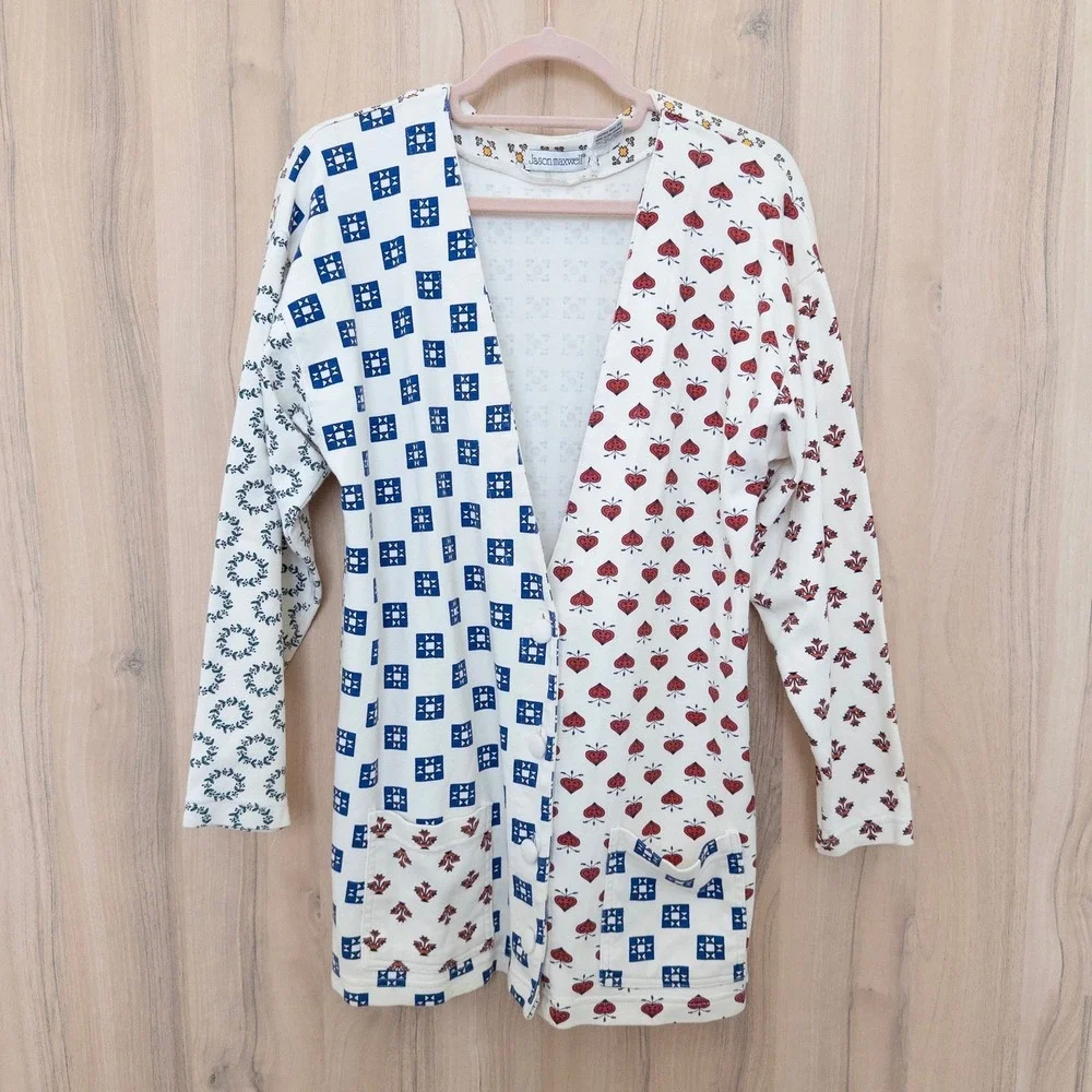 Vintage Womens Patchwork Cardigan Size M White Artsy Indie‎ Boho Cottage